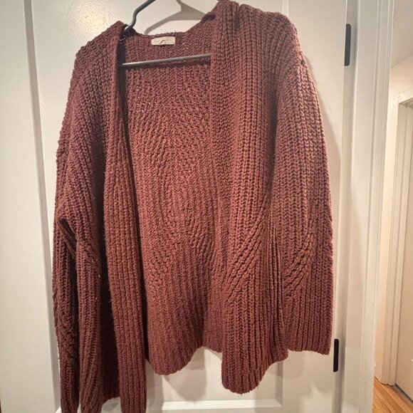 LA Hearts | Oversized Cable Knit Cardigan | Maroon Pink | One Size - Picture 2 of 4